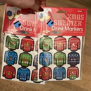 Ugly Christmas Sweater Drink Markers Self Adhesive 2 Packs of 12 Gamago